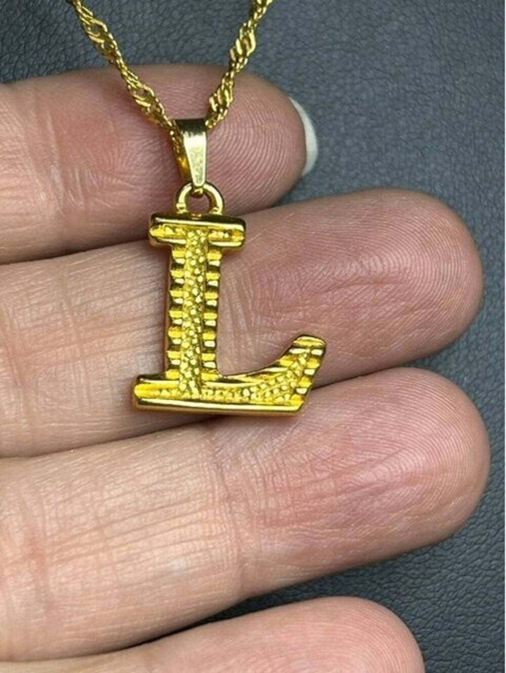 B6220 Gold Plated Initial Letter L Pendant Necklace Adjustable Rope Chain 15-17"